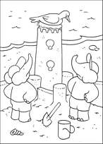 coloriage babar sur un chateau de sable